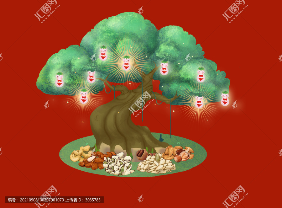 人參果人參樹國(guó)潮插畫堅(jiān)果