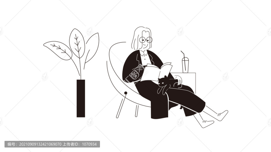 人物看書插畫