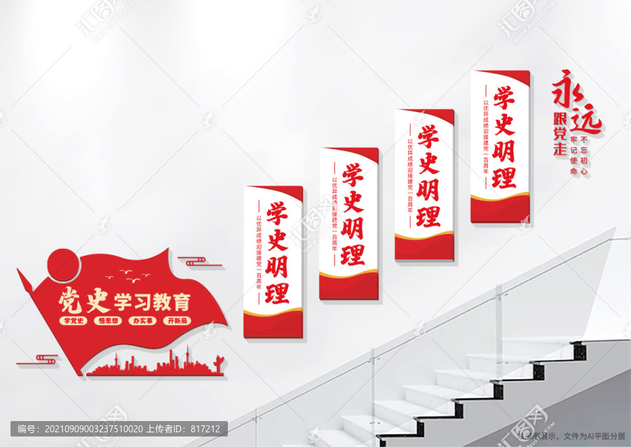 黨史學(xué)習(xí)教育黨建標(biāo)語樓梯文化墻