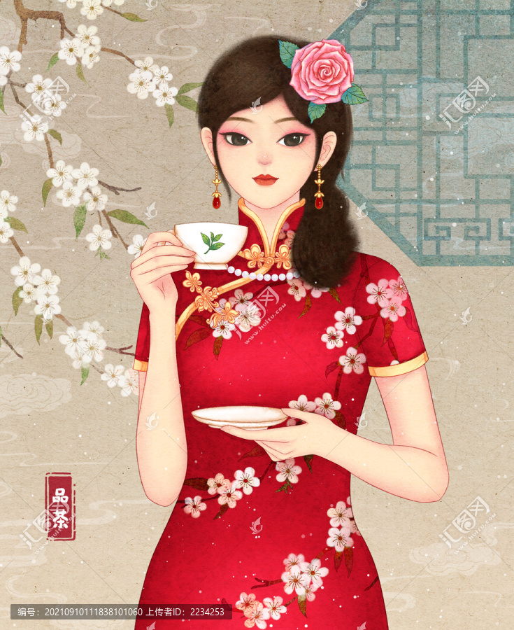 旗袍美人插畫