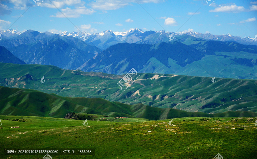 夏天新疆喀拉峻草原远眺天山群峰