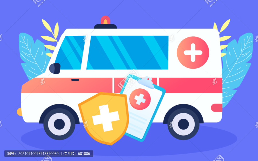 醫(yī)療保險救護(hù)車醫(yī)生安全急救插畫