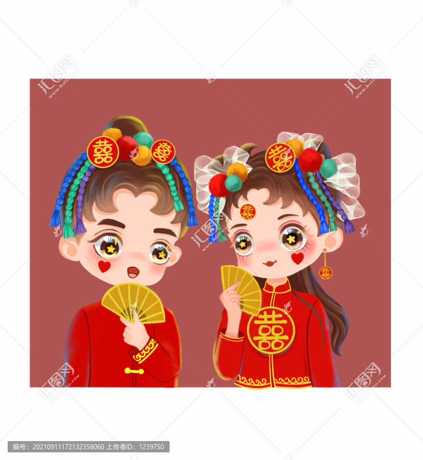 國潮婚慶人物Q版新郎新娘