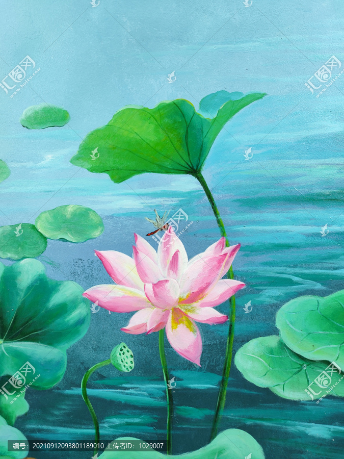 荷花無框畫