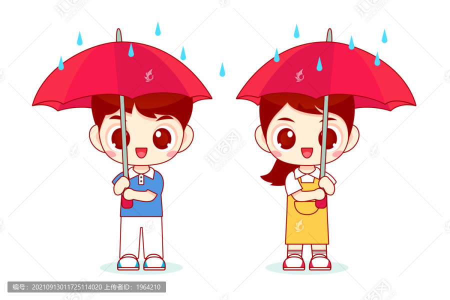 卡通矢量下雨打傘人物