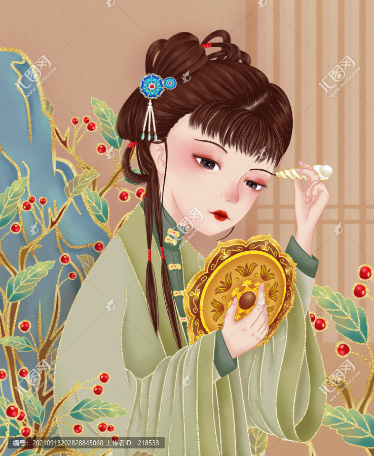 眉筆化妝品古風漢服女子畫眉插畫
