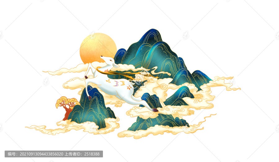 中國(guó)風(fēng)鹿插畫