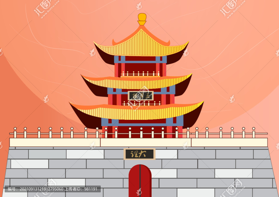 古建筑手繪