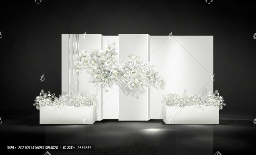 白色韓式簡約滿天星婚禮效果圖