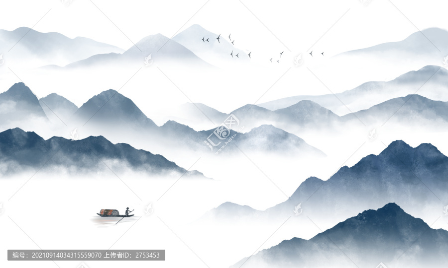藍色山水畫