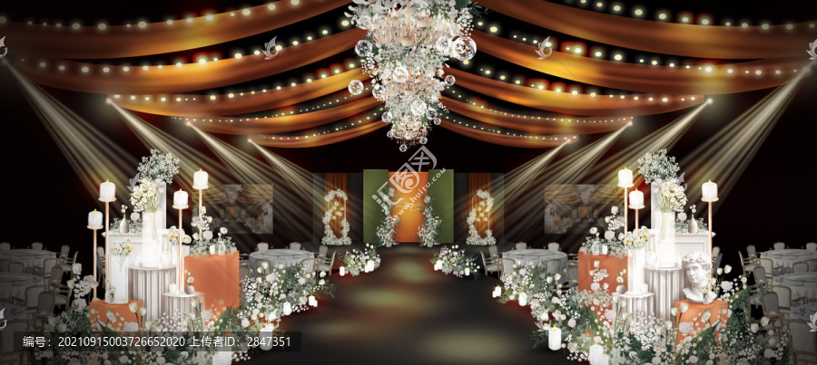 高级莫兰迪婚礼设计主舞台效果图