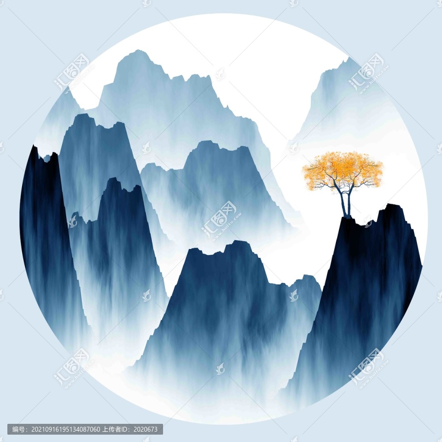 高山流水畫中國水墨裝飾畫