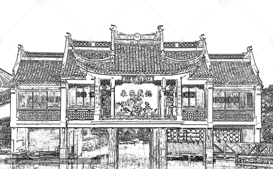 西塘古建筑素描線稿