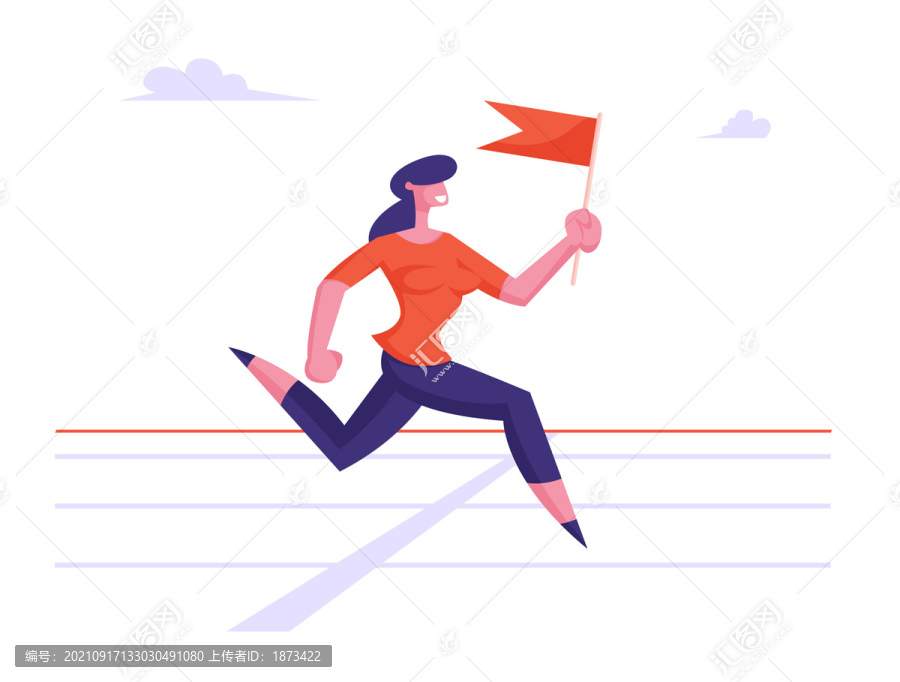 工作賽道上努力奔跑至終點的員工插圖