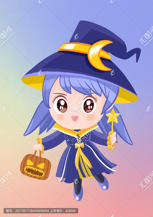 分層手繪卡通萬圣節魔法師