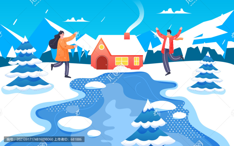 大雪節(jié)氣冬季下雪雪景自然插畫