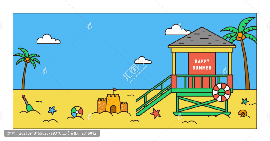 沙灘海邊場(chǎng)景矢量插畫