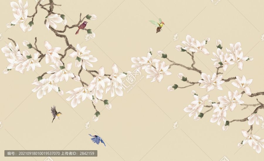 玉蘭花鳥墻紙