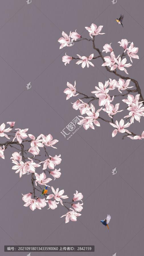 新中式玉蘭花鳥圖