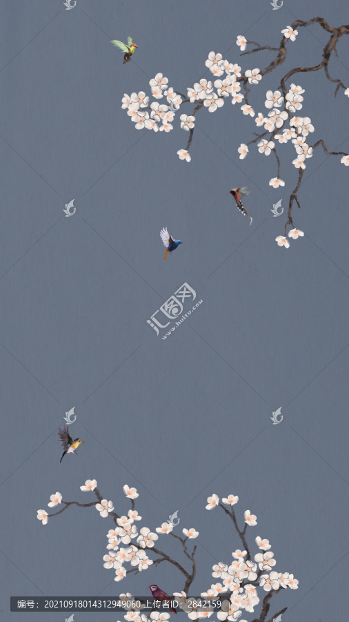中式梅花花鳥畫