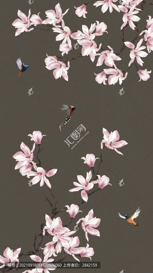 新中式玉蘭花鳥畫