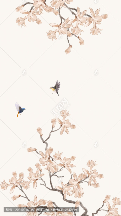 工筆玉蘭花鳥屏風(fēng)