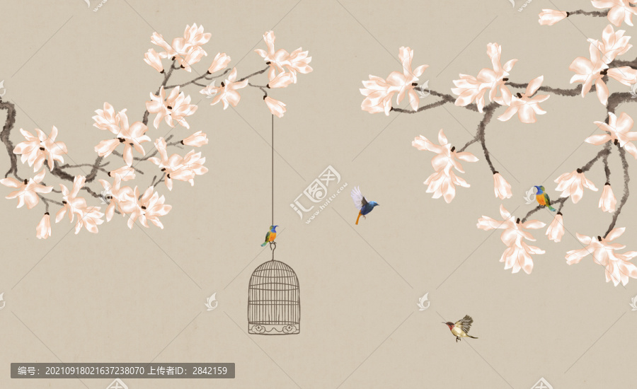 玉蘭花鳥裝飾畫