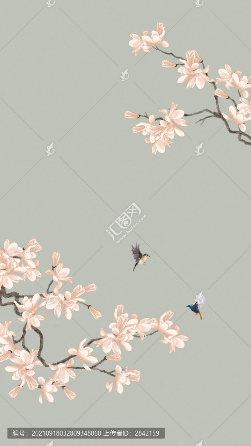 玉蘭花鳥(niǎo)裝飾畫(huà)