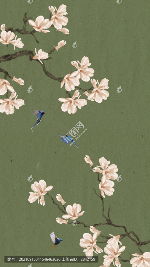 玉蘭花鳥(niǎo)背景墻