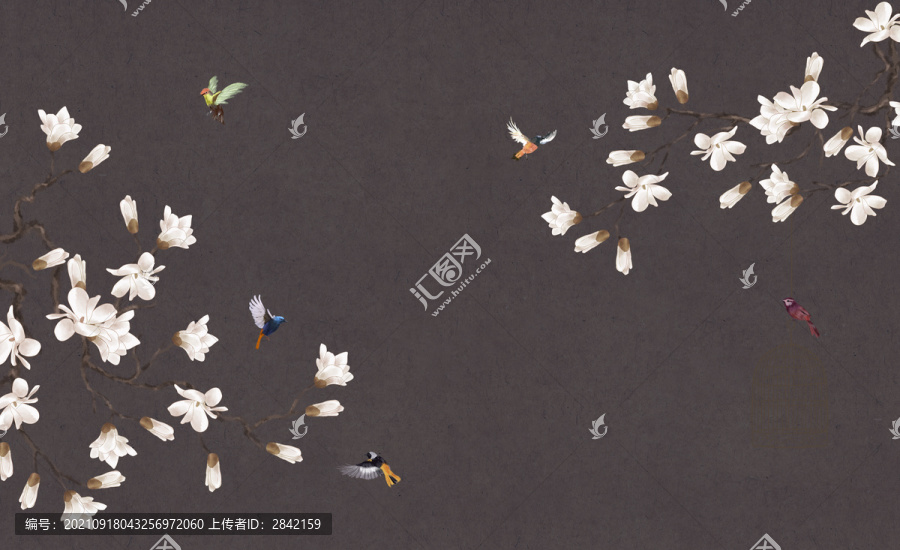 玉蘭花鳥裝飾畫