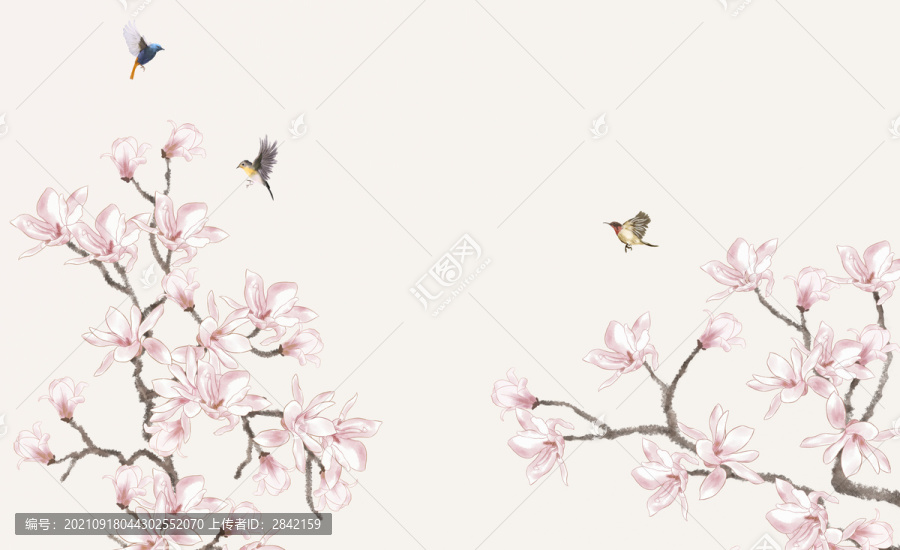 玉蘭花鳥背景墻
