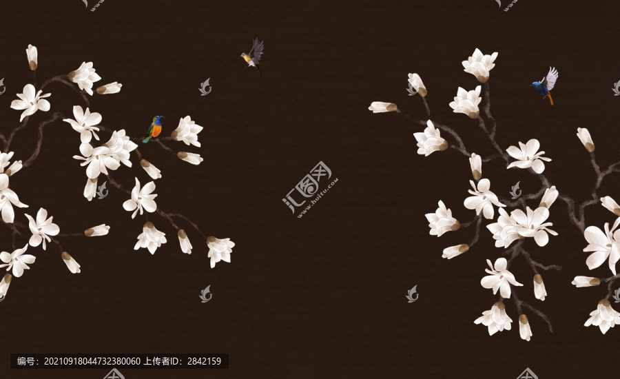 水墨玉蘭花鳥圖