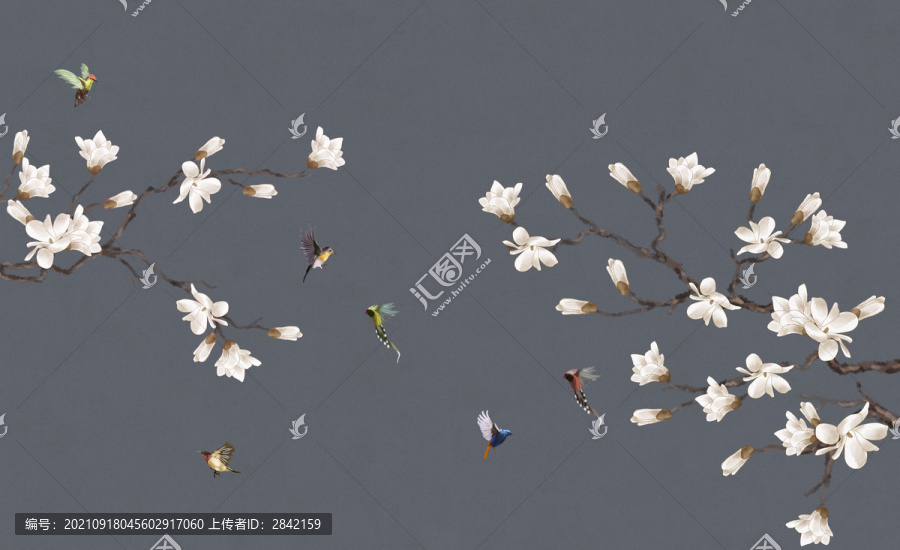 中式玉蘭花鳥(niǎo)壁紙