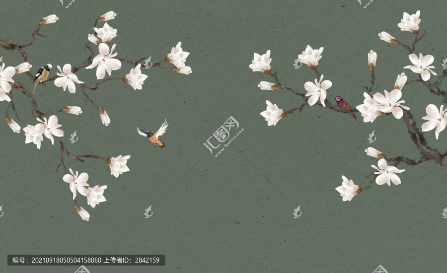 中式玉蘭花鳥壁紙