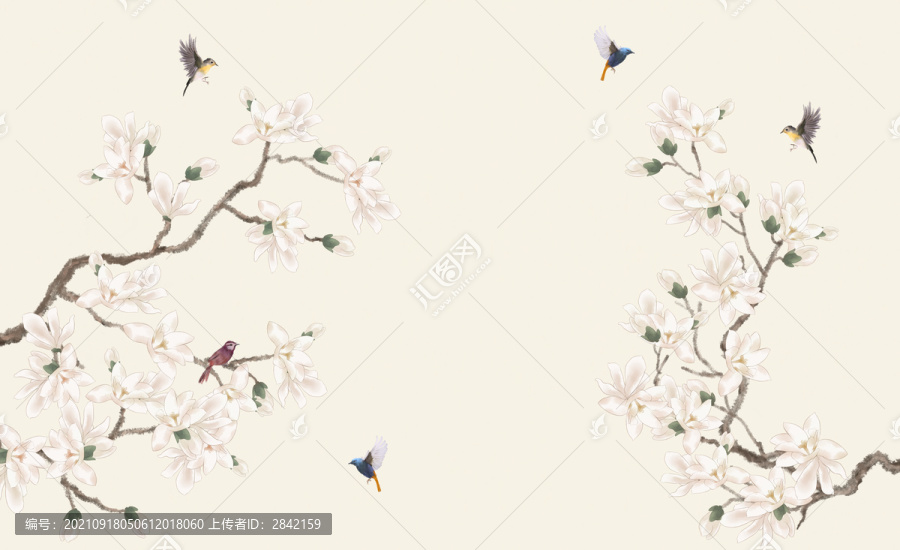 玉蘭花鳥裝飾畫