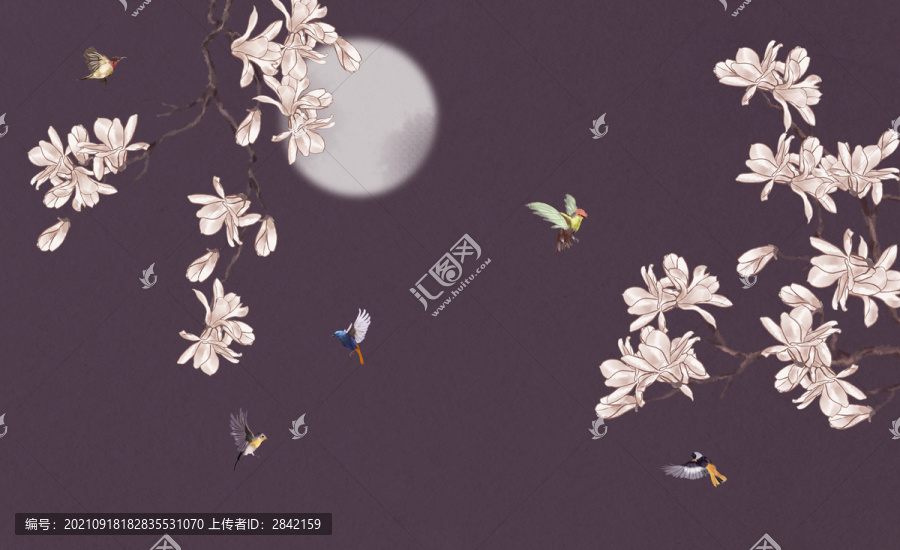 玉蘭花鳥背景墻