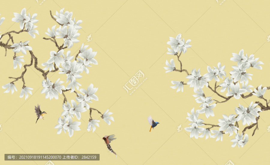 水墨玉蘭花鳥圖