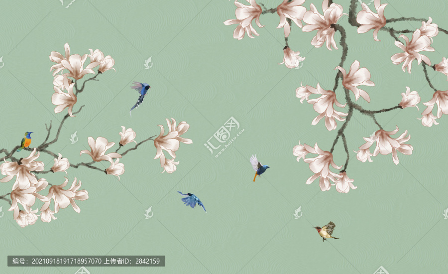 手繪玉蘭花鳥圖
