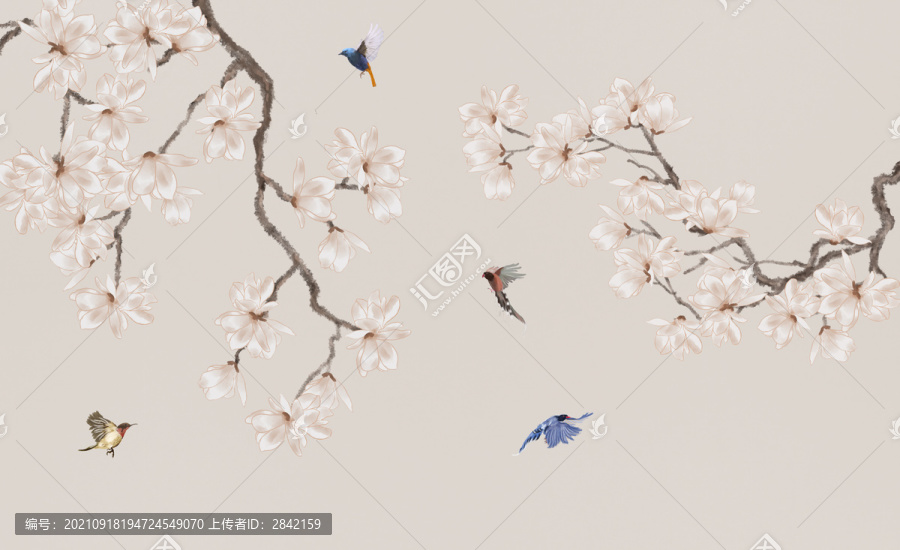 玉蘭花鳥裝飾畫