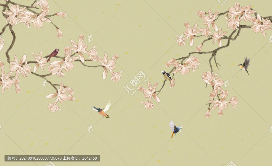 玉蘭花鳥背景墻