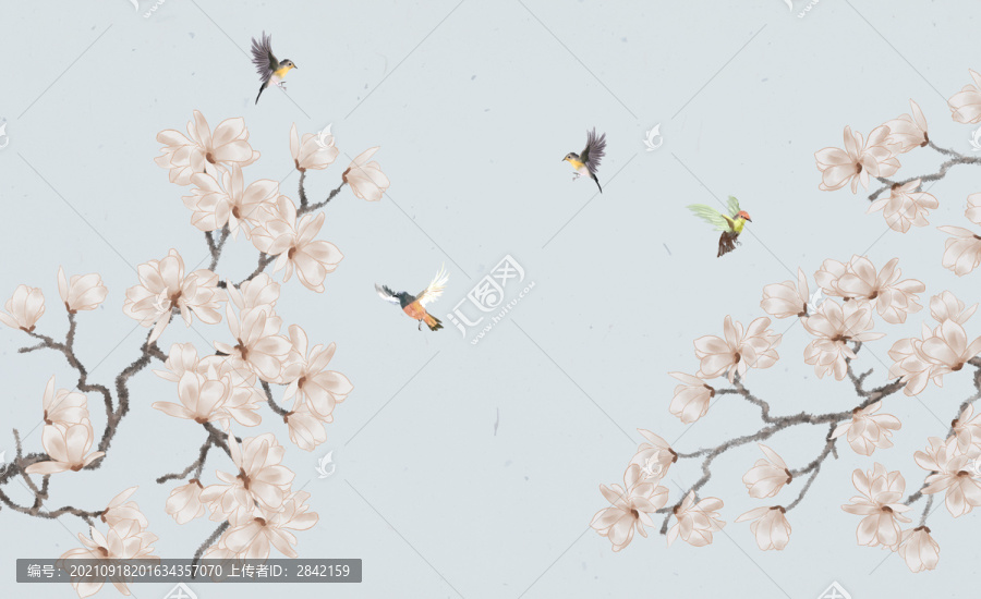 水墨玉蘭花鳥圖