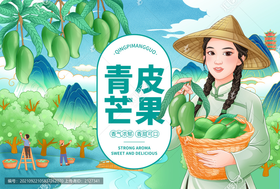 采摘芒果的農(nóng)家女孩