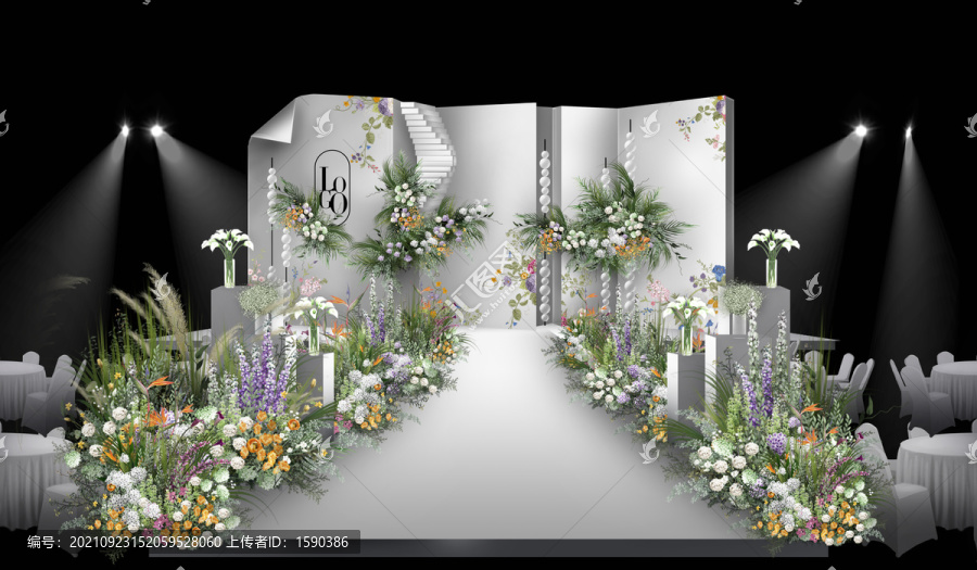 韓式白綠婚禮效果圖