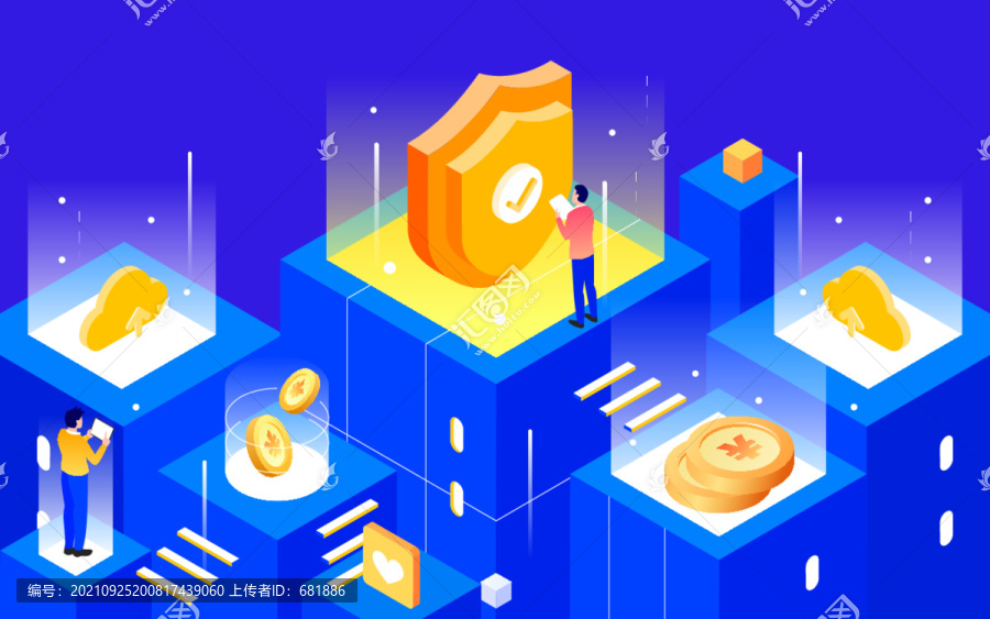 保護金融安全科技技術等距插畫