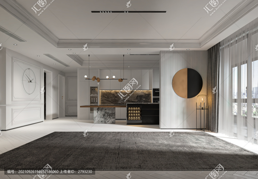 現(xiàn)代極簡客廳沙發(fā)背景墻3D空景