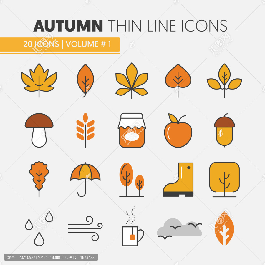 秋季枫叶天气食物手绘图标
