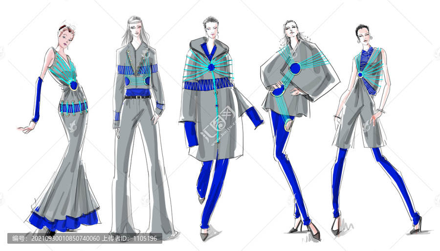 圓環(huán)點線面發(fā)散服裝設(shè)計圖