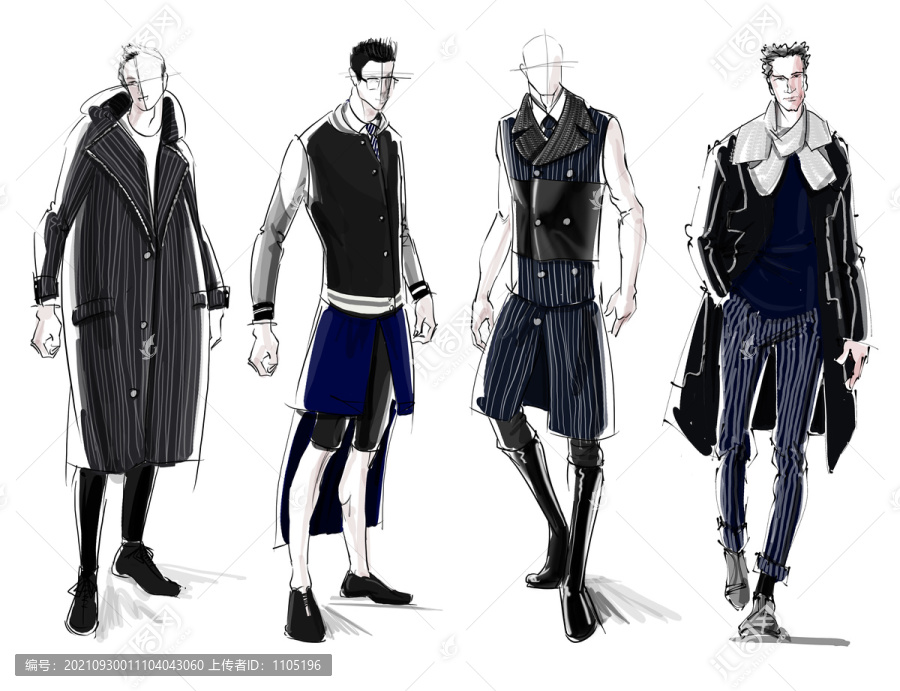 細(xì)條紋男裝系列服裝效果圖
