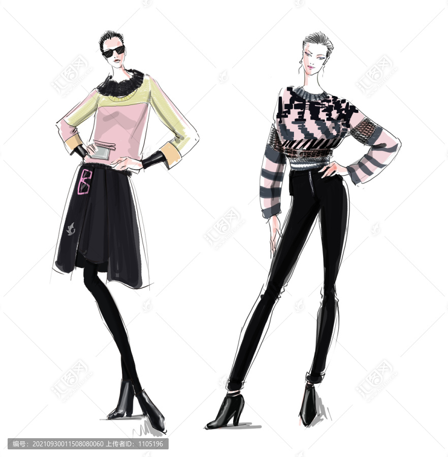 女款針織圖案秋冬休閑服裝效果圖
