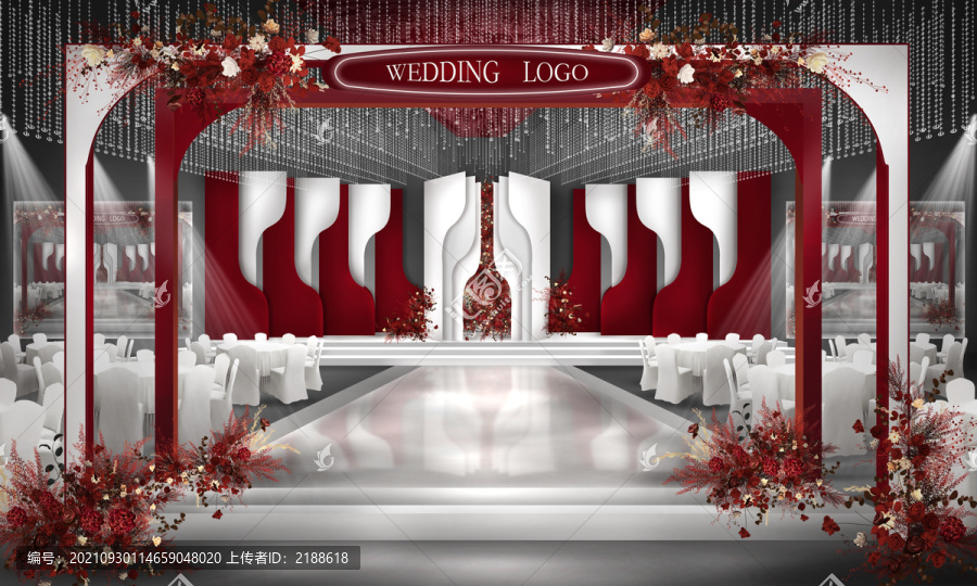 秀場(chǎng)風(fēng)紅白簡(jiǎn)約婚禮背景效果圖